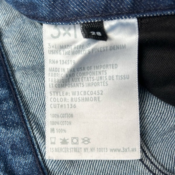 3X1 Higher Ground Straight Barrel Leg Crop Jeans Raw Chewed Hem Rushmore Wash 28 - Picture 13 of 16